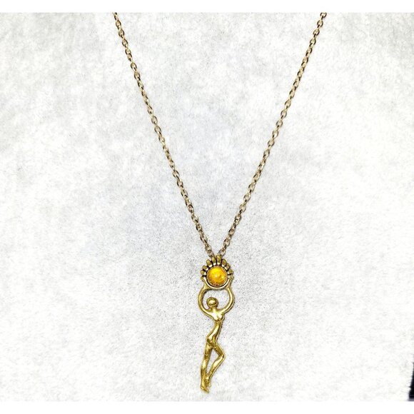 Vintage Sun Dancer Pendant Necklace with Sunstone Crystal 18" Gold Tone Chain - Picture 2 of 6
